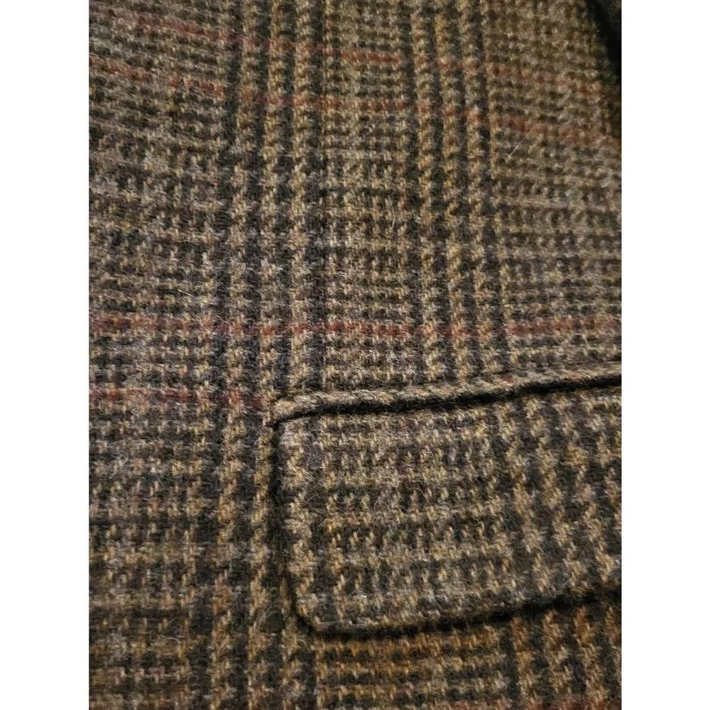 L.L. Bean Signature Blazer Men's 44 Brown Plaid Check Sport Coat Wool Classic